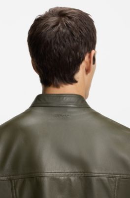 Veste Slim en cuir grain&eacute;, Chaux