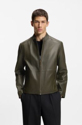 Grained-leather jacket in a slim fit, Light Green
