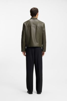 Veste Slim en cuir grain&eacute;, Chaux