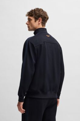 BOSS x ASTON MARTIN jersey jacket with perforated leather stripe, Dark Blue