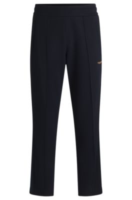 BOSS x ASTON MARTIN jersey tracksuit bottoms with perforated leather stripe, Dark Blue