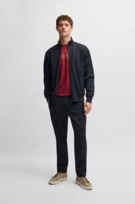 BOSS x ASTON MARTIN jersey tracksuit bottoms with perforated leather stripe, Dark Blue