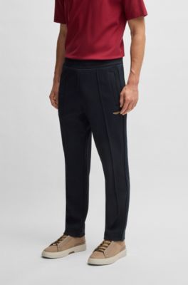 BOSS x ASTON MARTIN jersey tracksuit bottoms with perforated leather stripe, Dark Blue