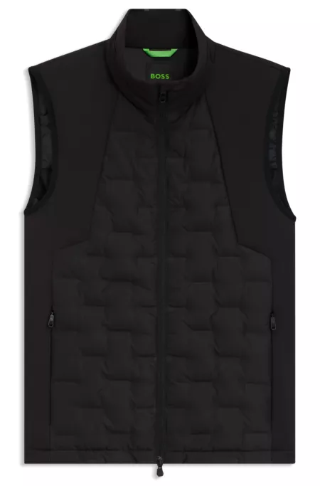 Down-filled gilet with welded-logo pattern