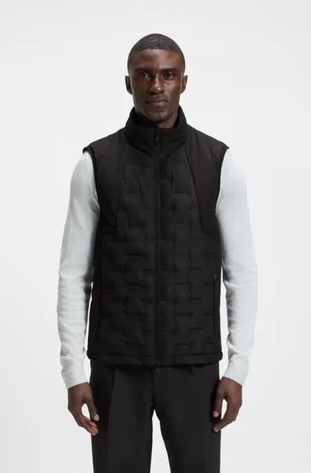 Down-filled gilet with welded-logo pattern