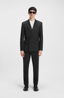 Slim-fit trousers in a wool blend, Black