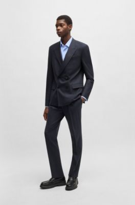Slim-fit trousers in a wool blend, Dark Blue