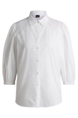Regular-fit blouse with lace shoulders, White