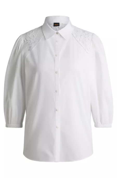 Regular-fit blouse with lace shoulders