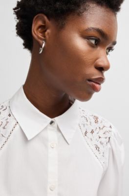Regular-fit blouse with lace shoulders, White