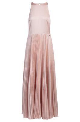 Maxi dress in hammered satin with pliss&eacute; skirt, light pink