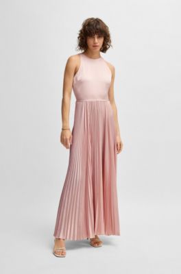 Maxi dress hammered satin with plissé skirt