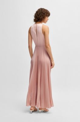 Maxi dress in hammered satin with pliss&eacute; skirt, light pink