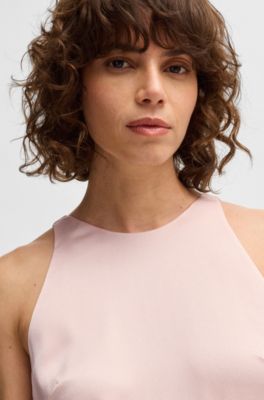 Maxi dress in hammered satin with pliss&eacute; skirt, light pink