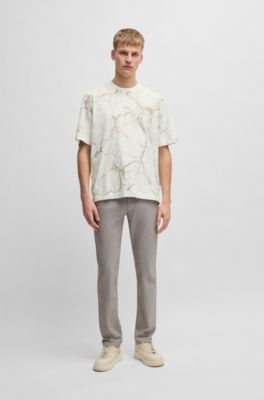 Camiseta de punto de algod&oacute;n con estampado integral, Beige claro