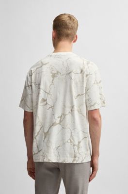 Camiseta de punto de algod&oacute;n con estampado integral, Beige claro