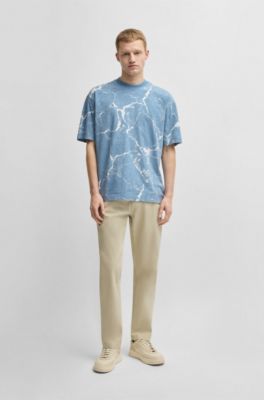 Camiseta de punto de algod&oacute;n con estampado integral, Celeste