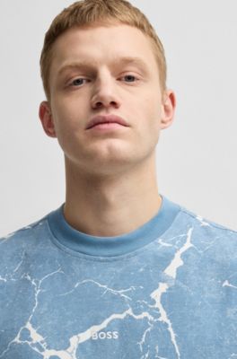 Camiseta de punto de algod&oacute;n con estampado integral, Celeste