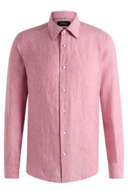 Slim-fit shirt in Italian linen, Pink