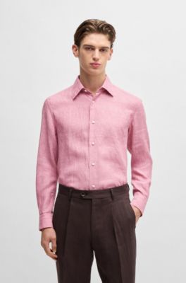Slim-fit shirt in Italian linen, Pink