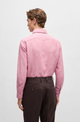 Slim-fit shirt in Italian linen, Pink