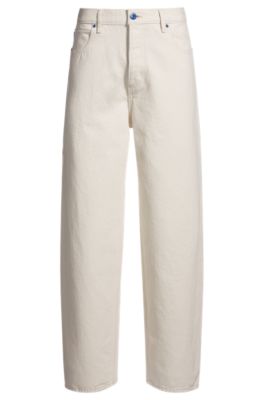 Straight-fit jeans in ecru denim with carpenter pocket, Light Beige