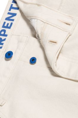 Straight-fit jeans in ecru denim with carpenter pocket, Light Beige