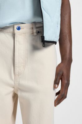 Straight-fit jeans in ecru denim with carpenter pocket, Light Beige