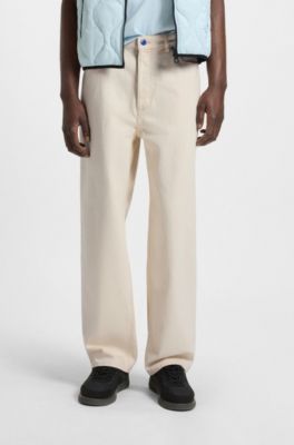 Straight-fit jeans in ecru denim with carpenter pocket, Light Beige