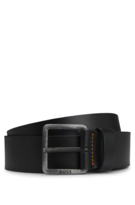 Logo-buckle belt in leather, Black