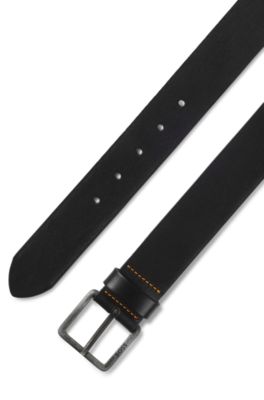 Leather belt with logo buckle, Black
