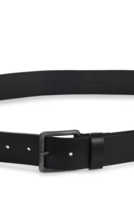 Leather belt with logo buckle, Black