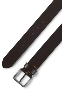 Logo-buckle belt in leather, Dark Brown