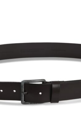 Leather belt with logo buckle, Dark Brown