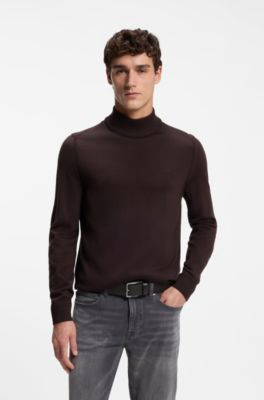Leather belt with logo buckle, Dark Brown