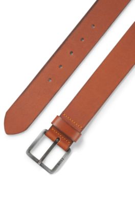 Logo-buckle belt in leather, Brown