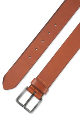 Leather belt with logo buckle, Brown