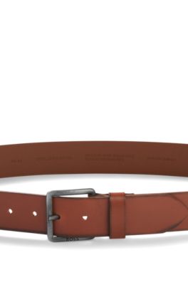Logo-buckle belt in leather, Brown