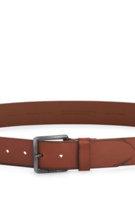 Logo-buckle belt in leather, Brown