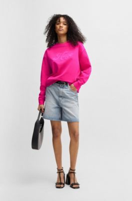 Sudadera regular fit de algod&oacute;n con logo retro, Pink