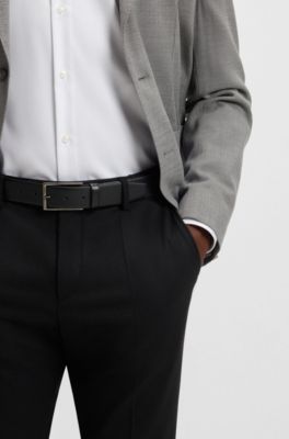 Italian-leather belt with printed texture, Black