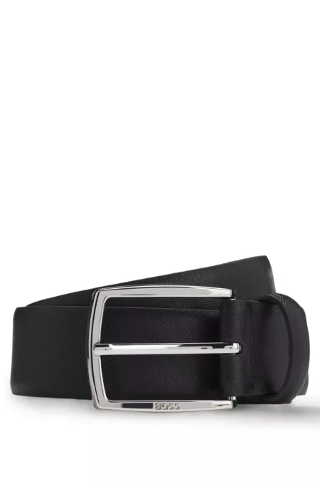 Leather belt with embossed structure