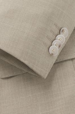 Slim-fit three-piece suit in patterned wool, Light Beige