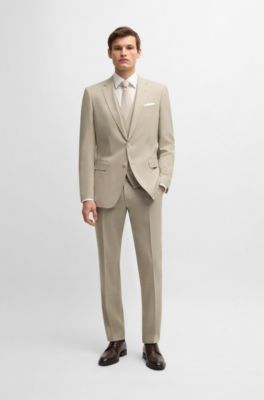 Slim-fit three-piece suit in patterned wool, Light Beige