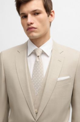 Slim-fit three-piece suit in patterned wool, Light Beige