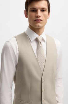 Slim-fit three-piece suit in patterned wool, Light Beige