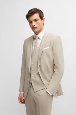 Slim-fit three-piece suit in patterned wool, Light Beige