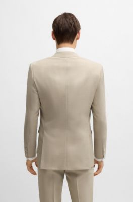 Slim-fit three-piece suit in patterned wool, Light Beige