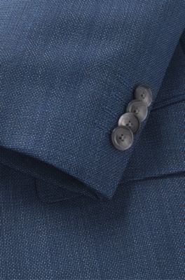 Slim-fit three-piece suit in patterned wool, Blue