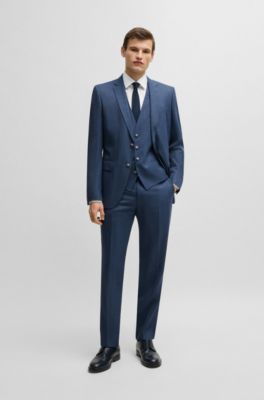 BOSS - Slim-fit three-piece suit in patterned wool - Blue